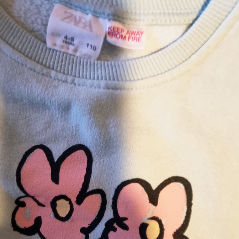 Zara Kids Long Sleeve Top - Light Blue with Pink Floral Design